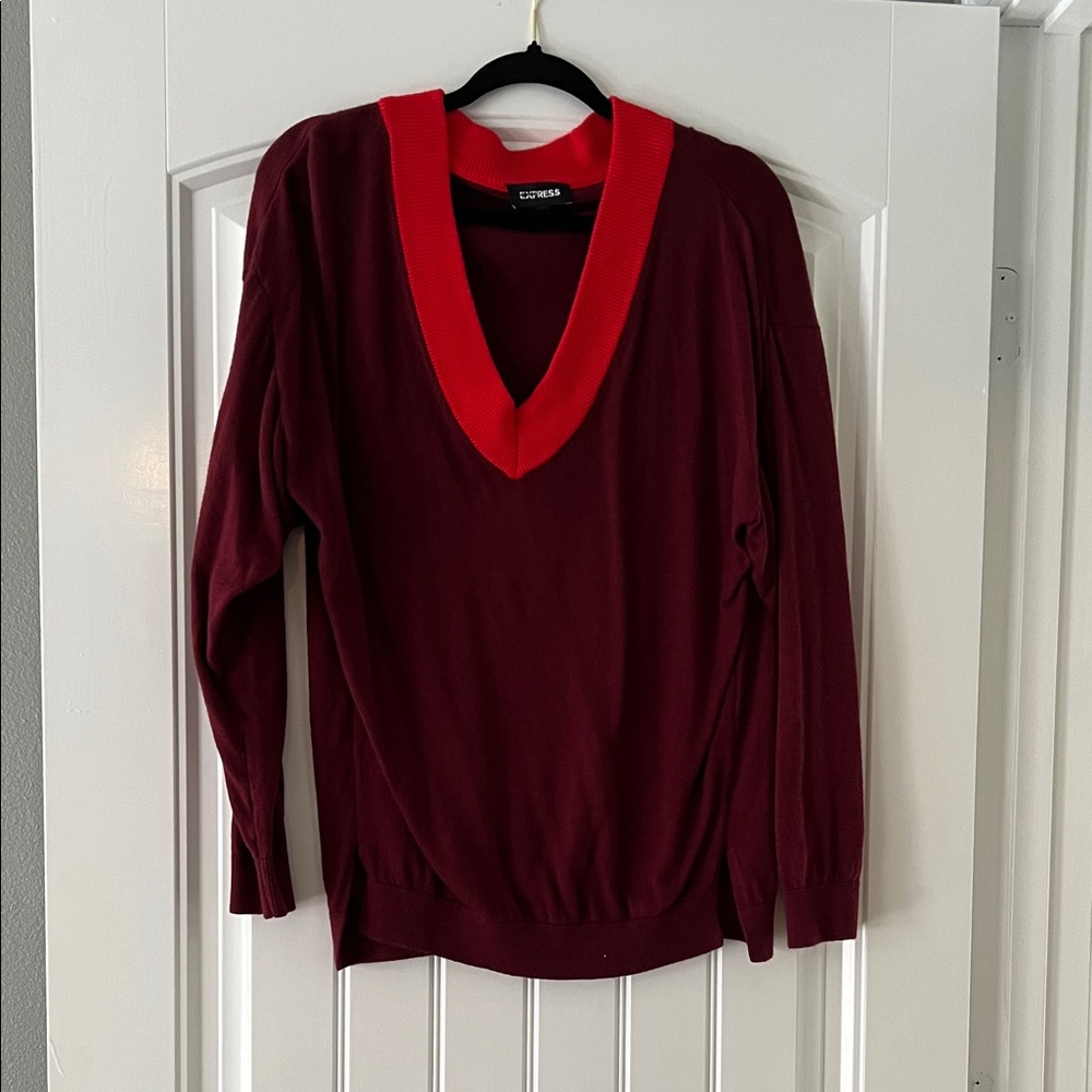 Express Deep Red V-Neck Sweater